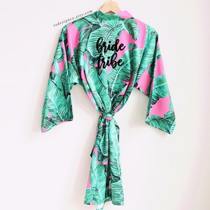 Pink tropical robe custom satin robe palm leaf robe bridal | Etsy