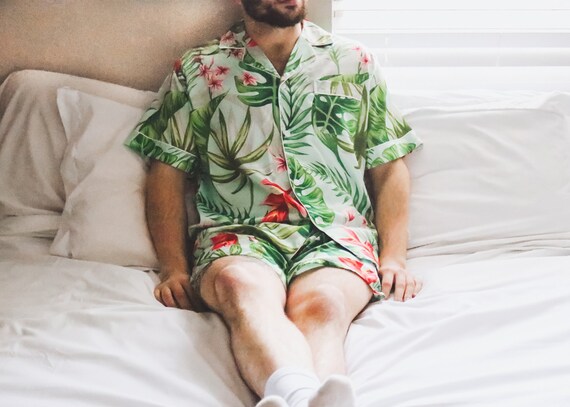 men's tropical pajama set, mens Hawaiian pajamas, monogram pajamas, wedding party pajamas, men's pajamas, Christmas pajamas, custom pajamas