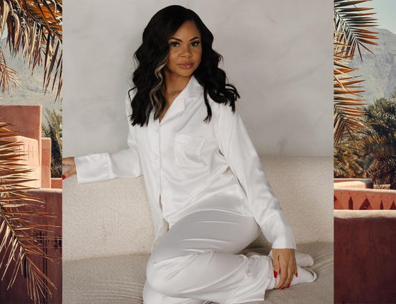 White Satin Bridal Pajama Pants Set, Personalized Monogram PJs, Wedding Morning Pajamas, Custom White Satin Bride Pajamas, Wedding Day Prep