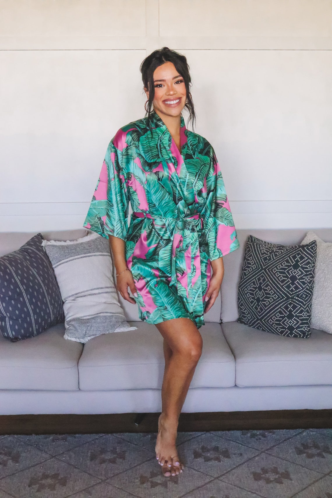 Neon Palm Leaf Edm Print Women's Robe