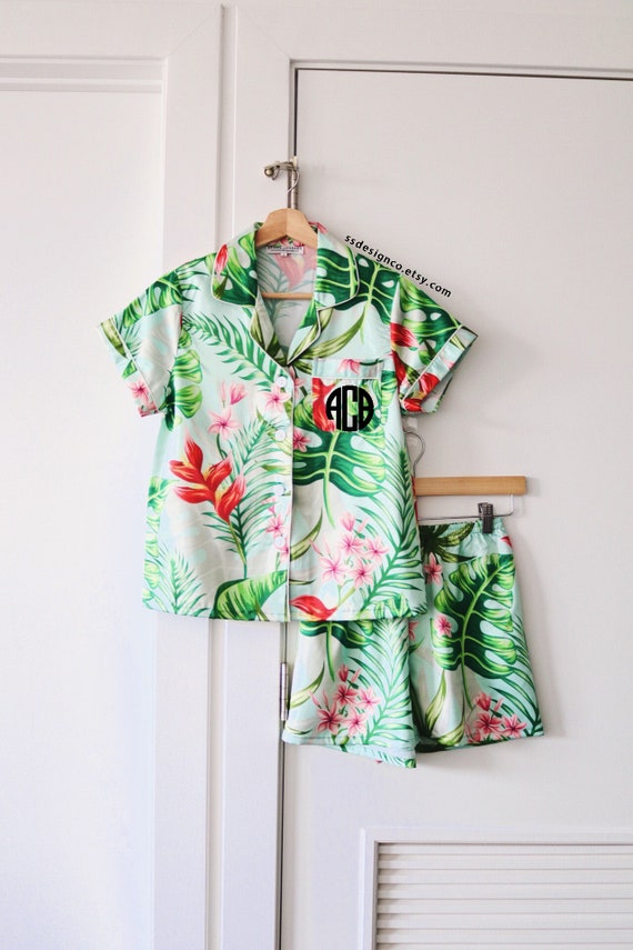 tropical pajamas, bridesmaid proposal, bridesmaid pajamas, wedding pajamas, bridal party, tropical wedding, pajama set, tropical pajama set