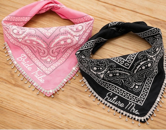 Custom Bandana with Rhinestones, Western Bachelorette Accessory, Personalized Wedding Party Bandana, Fringe