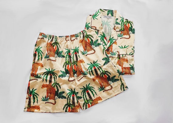 men's tropical print pajamas, men's satin pajamas, men's silk pajamas, men's cheetah pajamas , groom pajamas,, men's palm pajamas, palm pjs