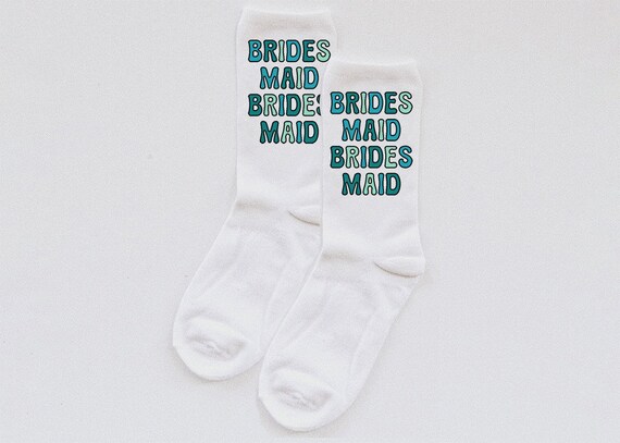 blue bridesmaid socks, bride socks, custom wedding socks, wedding favors, custom socks, calf socks, crew socks, custom, white socks, brde