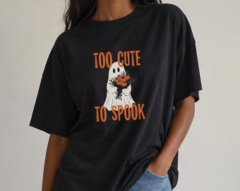 Camiseta gráfica extragrande de Halloween, camiseta de mujer de corte relajado, camiseta de temporada espeluznante, ropa linda de otoño