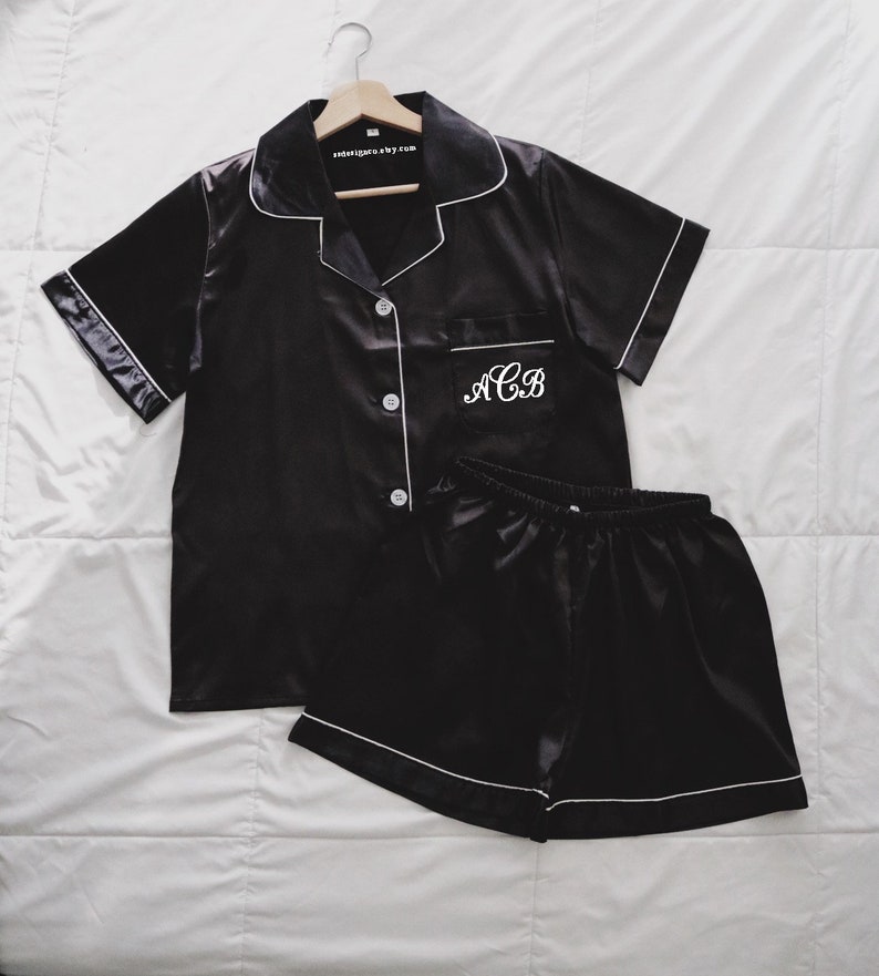 Satin Pajamas Silk Pajamas Monogram Pajamas Bridal Party Etsy