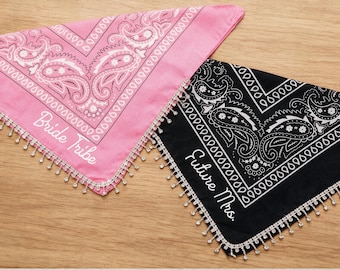 Pañuelo personalizado para la novia, pañuelo con flecos de diamantes de imitación para despedida de soltera, accesorio de boda personalizado