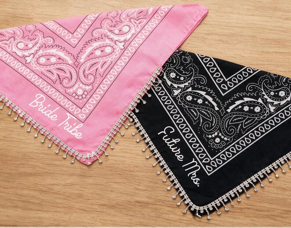 Personalized Bride Bandana, Rhinestone Fringe Bachelorette Bandana, Custom Wedding Accessory