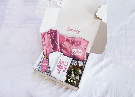 bridesmaid pajama box, bridesmaid proposal, custom bridesmaid gift, bridesmaid proposal box, purple wedding, bridesmaid box with pajamas
