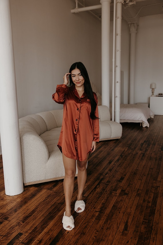 copper pajamas, orange pajamas, rust wedding pajamas, monogram, button down, sleep shirt, night shirt, custom pajamas, boyfriend sleep shirt