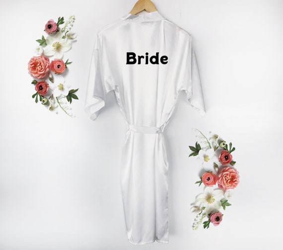 white bride robe, white wedding robe, custom bride robe, custom text robe, custom white robe, bride robe, custom gown, white dressing gown