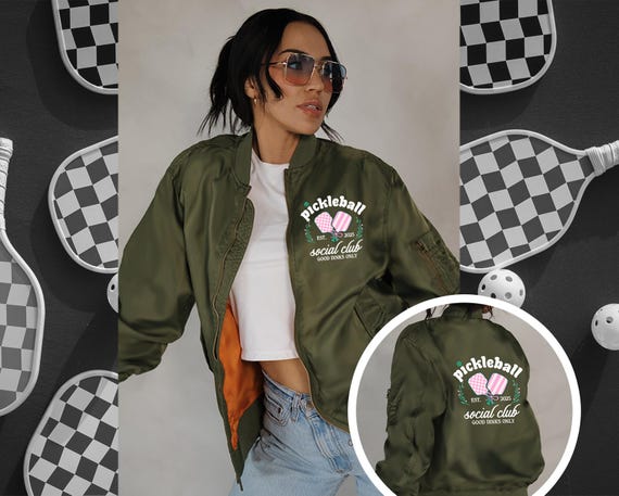 Pickleball Bomber Jacket - Trendy Pickleball Theme Apparel - Sporty & Stylish Pickleball Apparel - Vintage-Inspired Pickleball Clothing