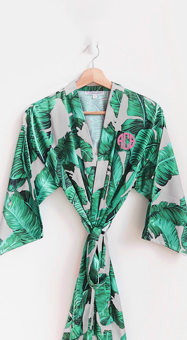 palm leaf satin robe kids robes banana leaf robe children/'s robes wedding shower gift tropical wedding flower girl juniors robes