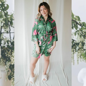 Neon Palm Leaf Hawaiian Print Women's Robe