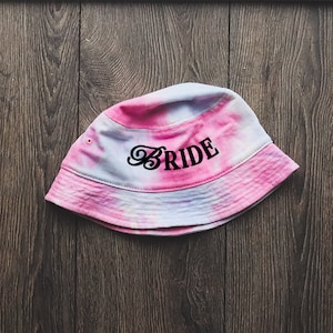 women&#39;s bucket hat, tie dye bucket hat, custom hat, bridesmaid favors, bridesmaid gifts, bridesmaid proposal, bach party, pink bucket hat