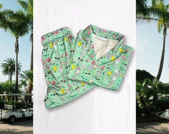 Trendy Golf Print Pajamas, Sporty Sleepwear for Women, Golf Inspired Pajamas, Perfect Gift Idea for golf lovers, Sporty & Stylish Sleepwear