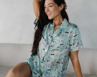 Pyjama de luxe à imprimé golf, vêtements de détente sportifs, vêtements de nuit amusants et confortables, pyjamas sur le thème du golf pour femme, cadeau pour amateur de golf, cadeau golf pour femme, pyjama doux