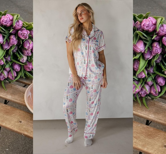 Bachelorette Party Matching Pajamas – Satin Bride & Bridesmaid Sleepwear – Wedding Day Pajama Pants Set, Pajamas for Bachelorette Weekend