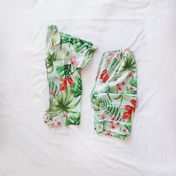 Hawaii Aloha Pajama Set KID Palm Trees Mix Turtle - Green LT7 main image 0