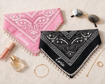 Pañuelo de novia con flecos de pedrería, pañuelo nupcial estampado personalizado, lindo accesorio para despedida de soltera