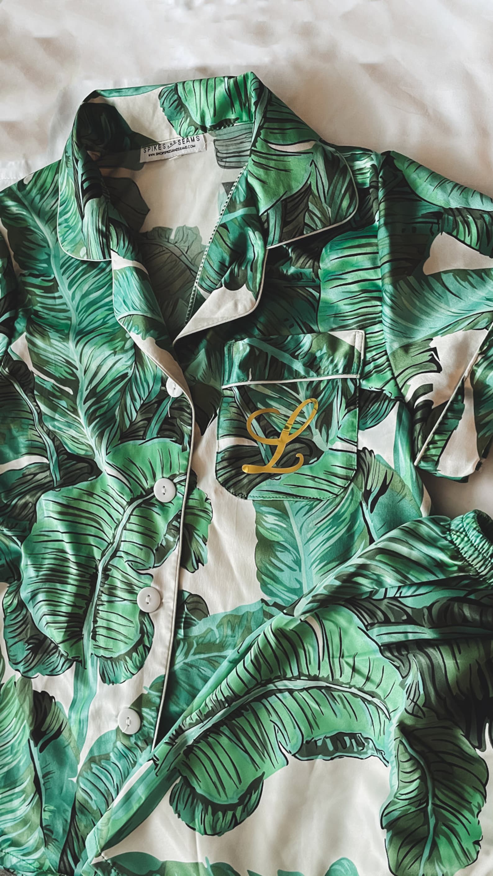 Green Palm Leaves Pajama Set Banana Leaf Pajamas Monogram | Etsy
