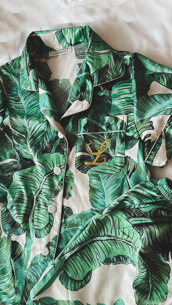 Green Palm Leaves Pajama Set Banana Leaf Pajamas Monogram - Etsy