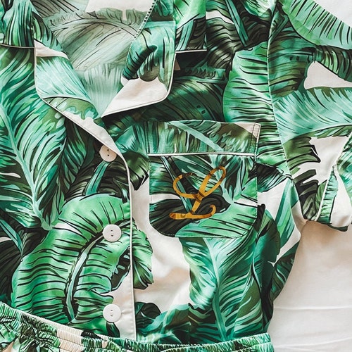 Green Palm Leaves Pajama Set Banana Leaf Pajamas Monogram Etsy
