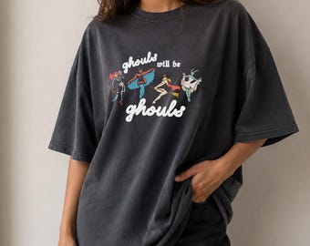Camiseta de Halloween para mujer, camiseta gráfica de fantasmas, top de otoño, temporada de otoño, ambiente espeluznante, brujas, camiseta de fantasmas