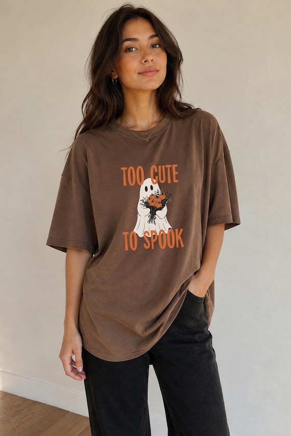 Too cute to spook, oversized halloween shirt, women's fall tee, ghosts, spooky