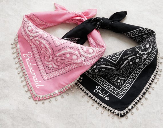 Bride Rhinestone Bandana, Custom Printed Bachelorette Accessory, Personalized Bridal Party Gift