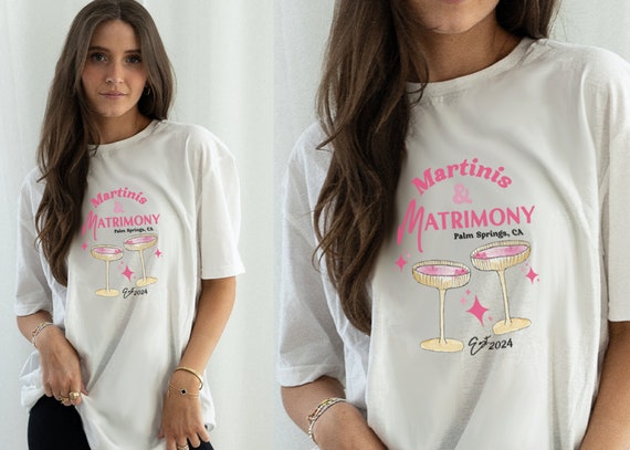 martinis and matrimony tee, Bach party tees, bachelorette shirts, custom Bach shirts, martini tees, custom Bach party tees, drinking tees