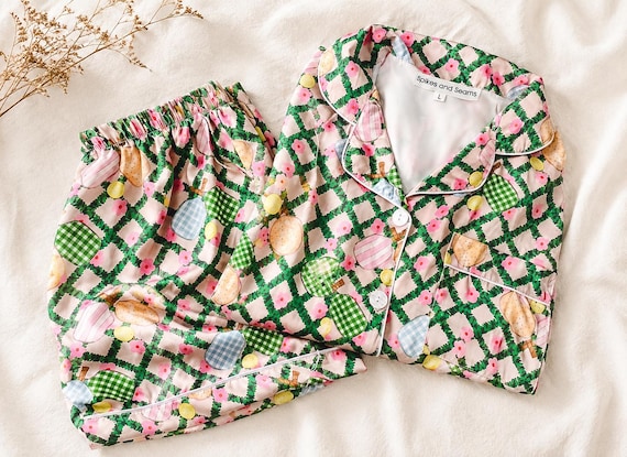Pickleball Floral Satin Pajamas, Sporty Chic loungewear