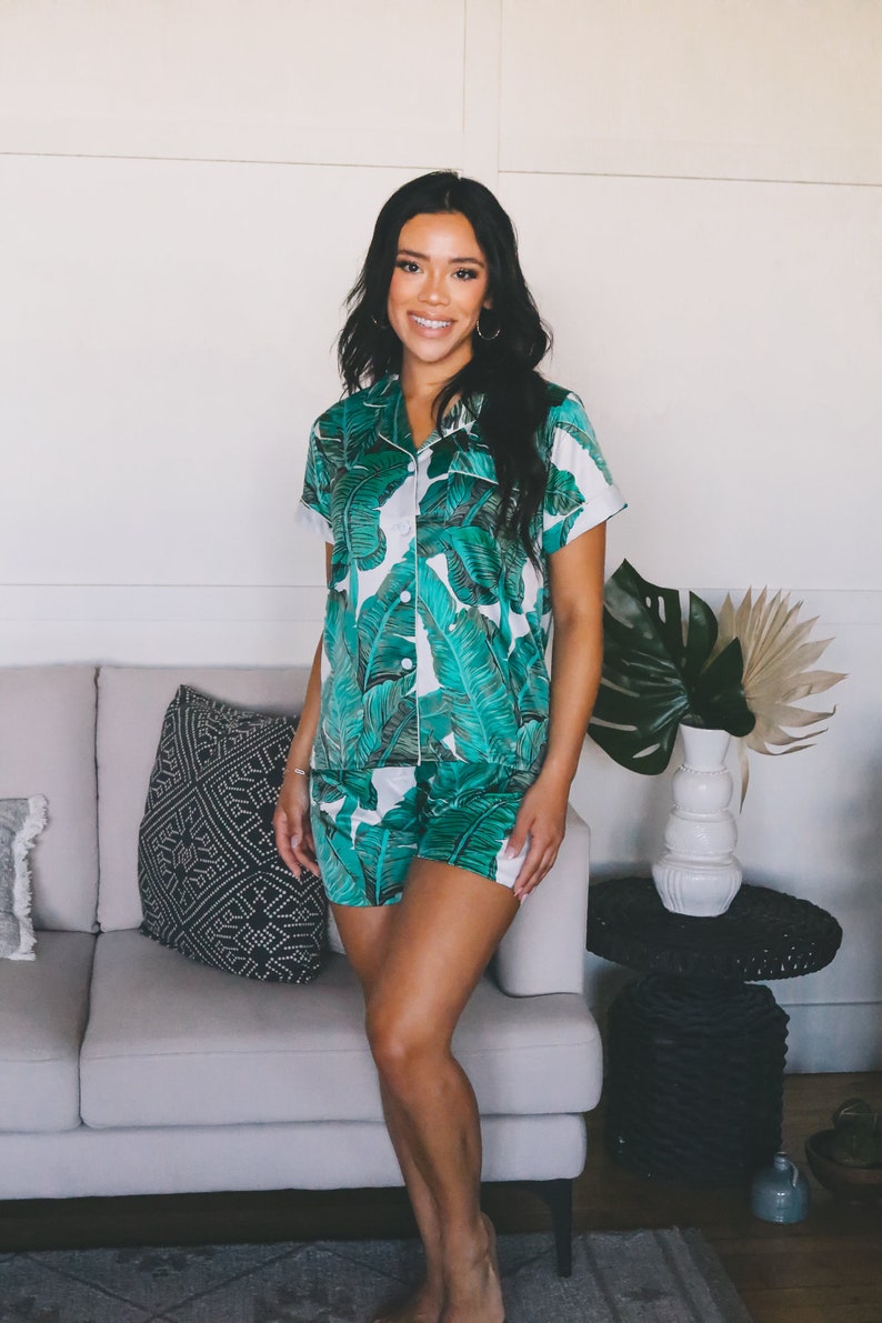 Green Palm Leaf Pajamas Custom Tropical Pajamas Monogram - Etsy
