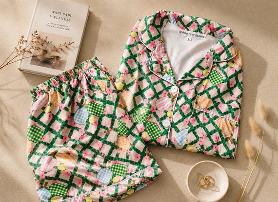 Pickleball Pajama Set, Daisy Satin Sleepwear, Trendy Lounge PJs
