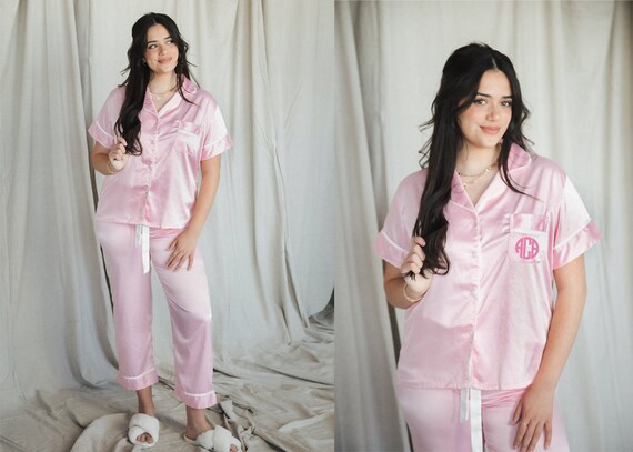 Pink silky pajama set sale