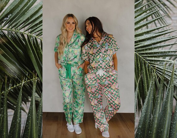 Sporty Satin Pajamas, Cute Sleepwear, Silky Pajama Set, Fun Pickleball PJs, Pickleball Pajamas, Pickleball Pajama Set, Pickleball-Theme PJs