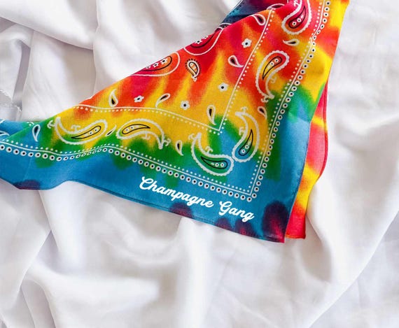 Rainbow Logo Bandana, Personalized Logo Gift, Personalized Tie Dye Scarf, Bandana Party Favor, Custom Text Bandana, Theme Party Favor, Text