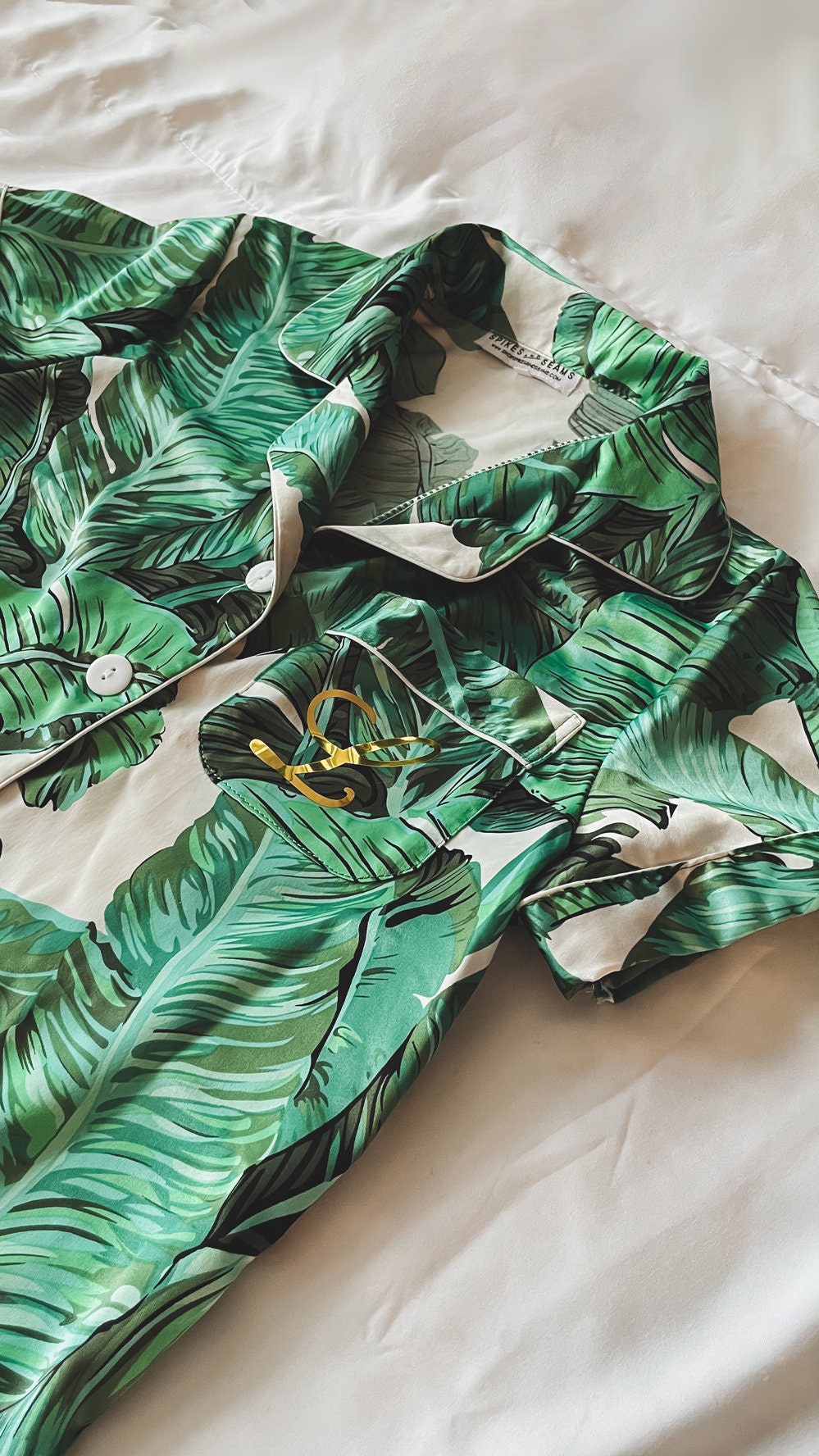 green palm leaves pajama set, banana leaf pajamas, monogram pajamas ...