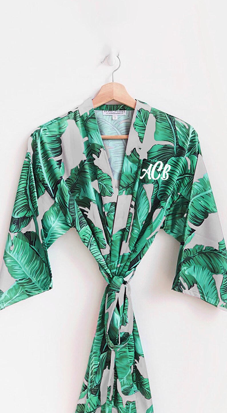 palm leaf satin robe kids robes banana leaf robe children/'s robes wedding shower gift tropical wedding flower girl juniors robes