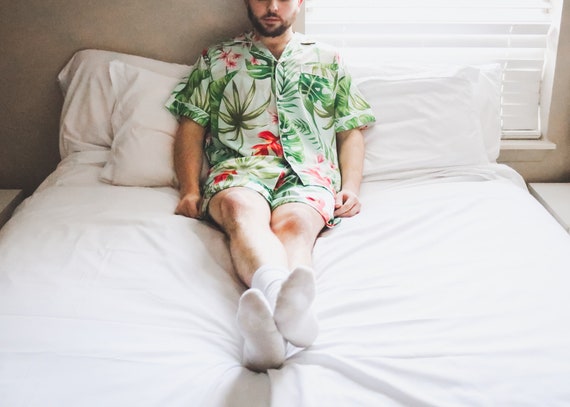 men's tropical pajama set, mens Hawaiian pajamas, monogram pajamas, wedding party pajamas, men's pajamas, Christmas pajamas, custom pajamas