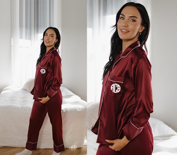 Silky Smooth Sleepwear for Women - Deep Wine Pajama Pants Set – Satin Sleepwear for Women - Deep Purple Satin Pajamas - Wine Satin Pajamas