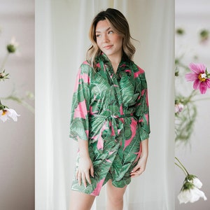 Neon Palm Leaf Hawaiian Print Women's Robe main image 1