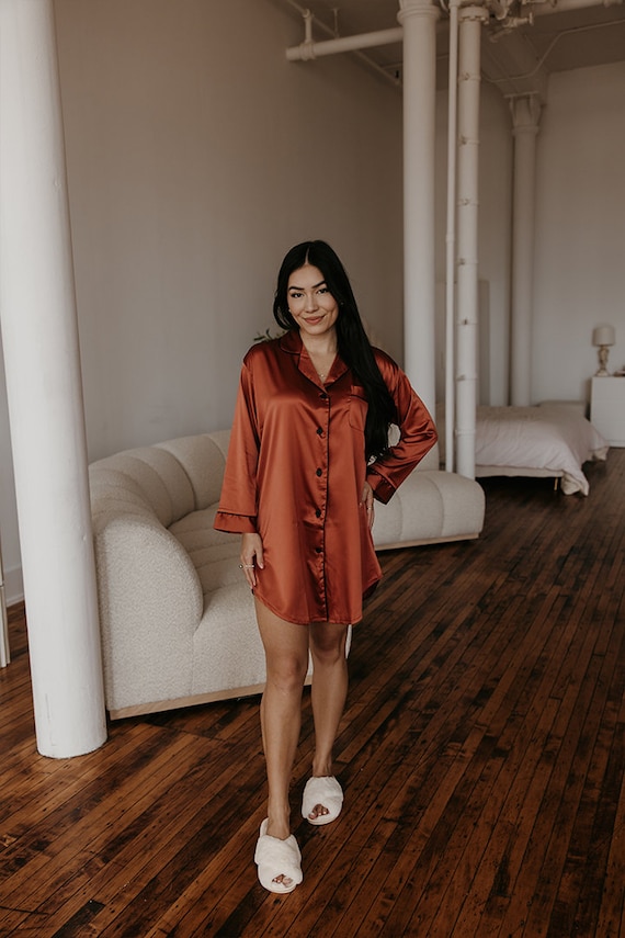 lightweight satin nightshirt, elegant sleepwear, satin pajama shirt, silk style sleepwear, personalized satin shirt, soft satin loungewear