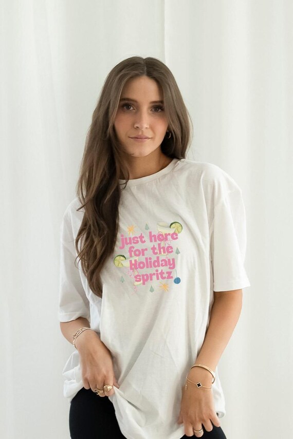 joyful Christmas tee, merry and bright, holiday party shirt, cocktail tee, Holiday spritz tee, festive Christmas shirt, women's holiday top