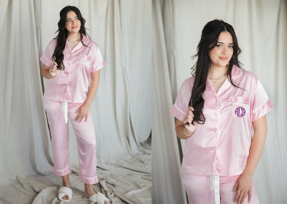 Pink silk pajama pants hotsell