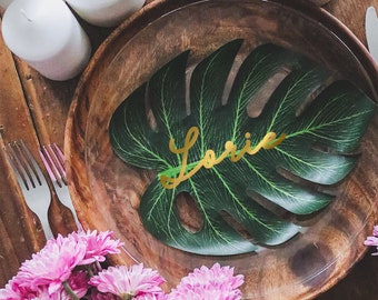 Tropical Leaf Custom Place Cards, Beach Wedding Table Decor