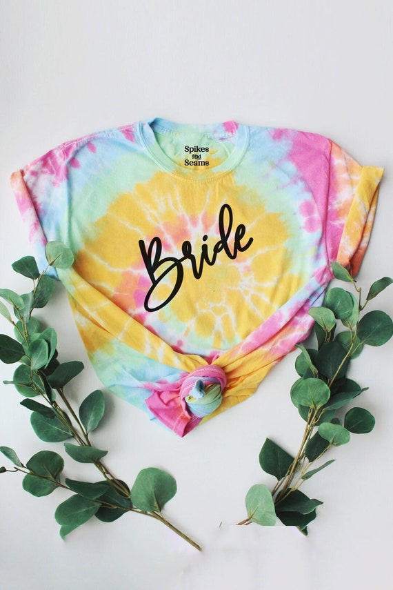 tie dye Bride shirt, tie dye wedding shirts, custom rainbow shirt, rainbow wedding shirts, bride shirt, I do crew, bride tribe, bride's babe