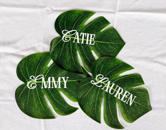 Palm Leaf Seating Cards, Tropical Table Decor, Name Tags for Influencer Events, Personalized Name Tags, Boho Beach Party Decor, Leaf Cards