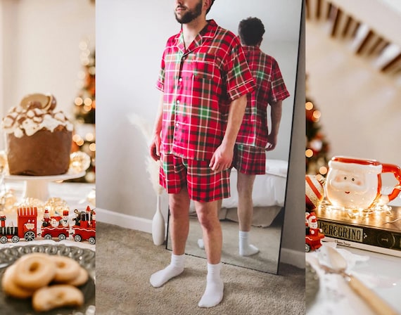 Men's Satin Plaid Pajamas, Matching Christmas Pajamas, Couples Matching Holiday Pajamas, Christmas Matching Set, Matching PJs Gift Set