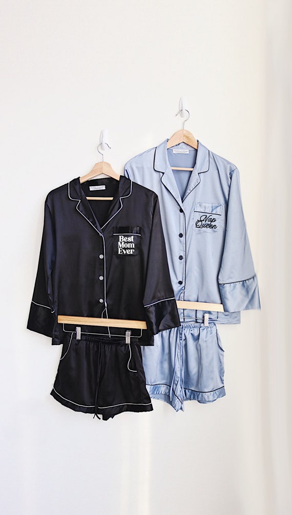 monogram pajamas, long sleeve pajamas, custom wedding pajama sets, custom pajamas, pj sets, silk pajamas, satin pajamas, custom silk pajamas